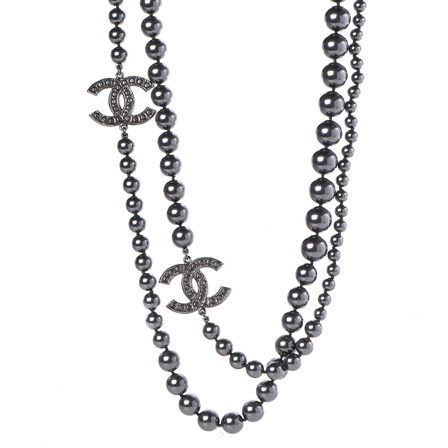 Chanel Ruthenium Graduated Pearl CC Long Necklace Dark Grey 1 of 7