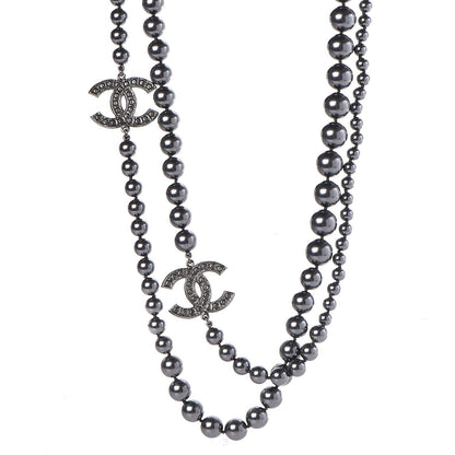Chanel Ruthenium Graduated Pearl CC Long Necklace Dark Grey 1 of 7