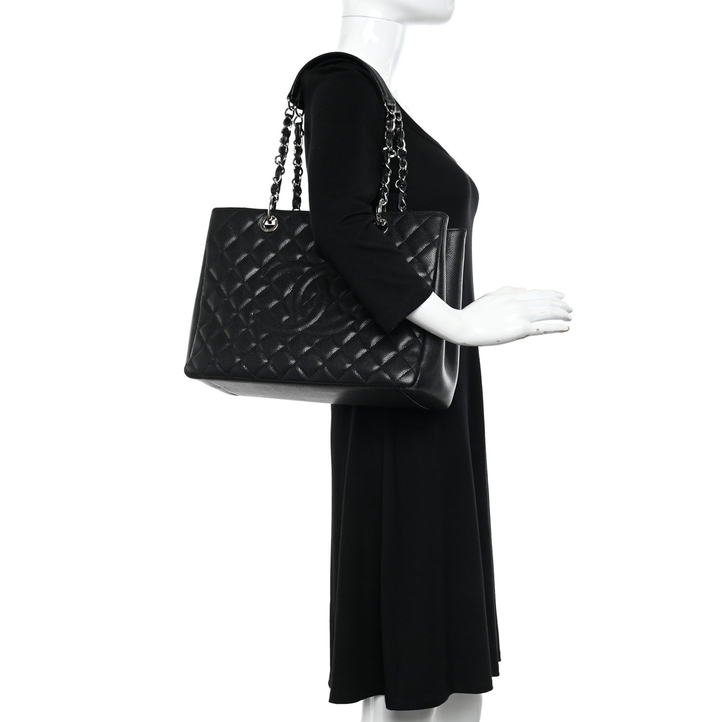 Caviar Quilted Grand Shopping Tote GST Black