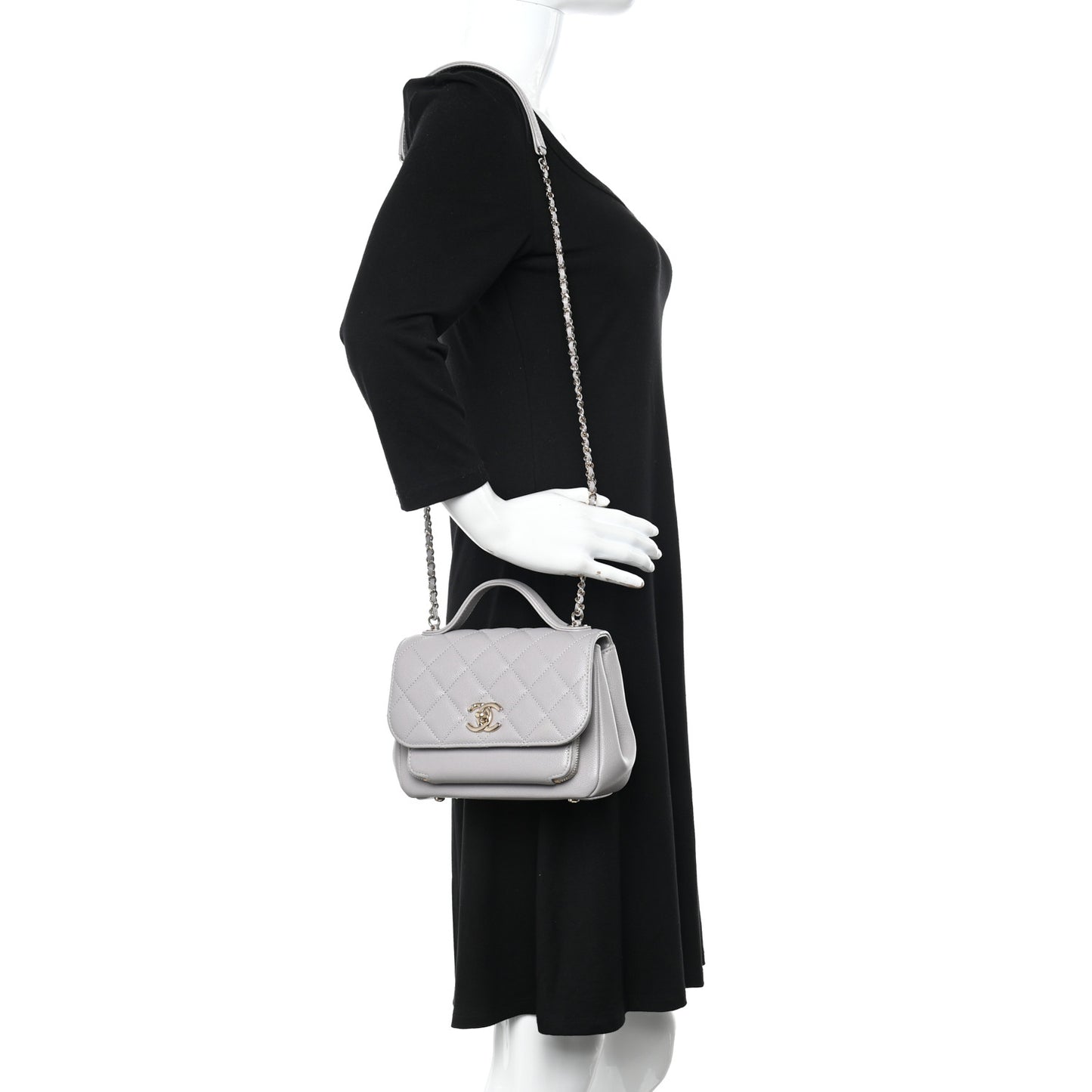 Caviar Quilted Small Business Affinity Flap Grey