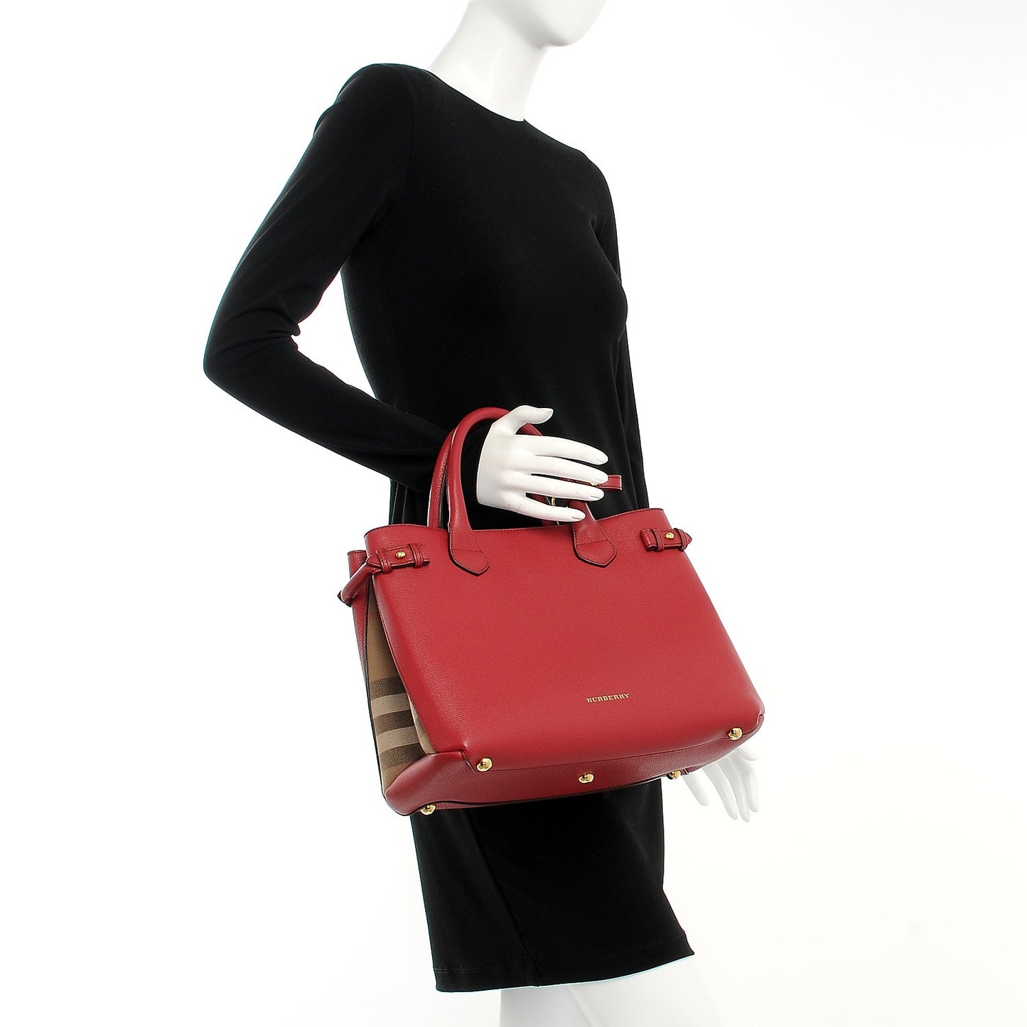 Derby Calfskin House Check Medium Banner Tote Russet Red