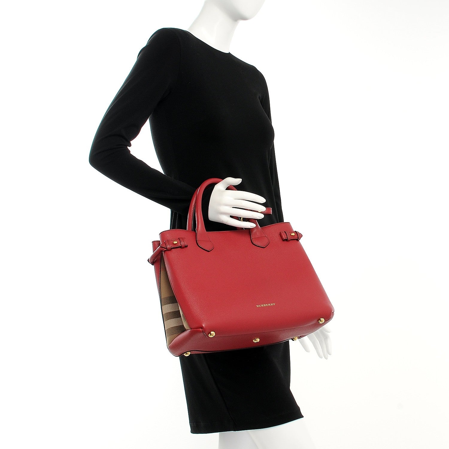 Burberry Derby Calfskin House Check Medium Banner Tote Russet Red 3 of 9