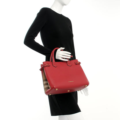 Burberry Derby Calfskin House Check Medium Banner Tote Russet Red 3 of 9