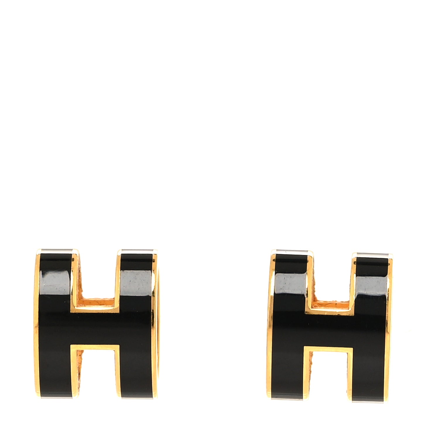 Gold Lacquered Pop H Earrings Black