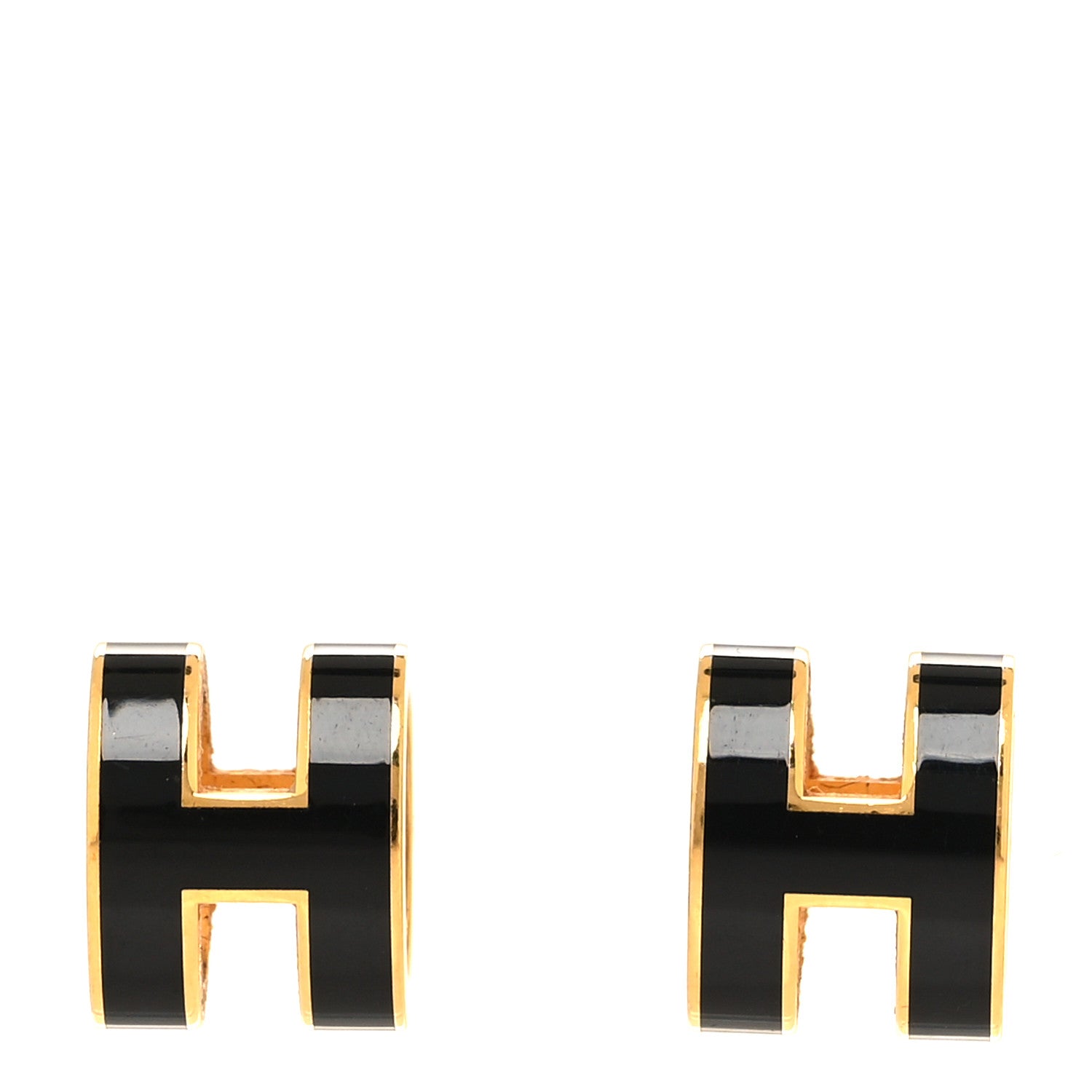 Hermes Gold Lacquered Pop H Earrings Black 1 of 5