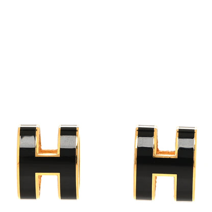 Hermes Gold Lacquered Pop H Earrings Black 1 of 5