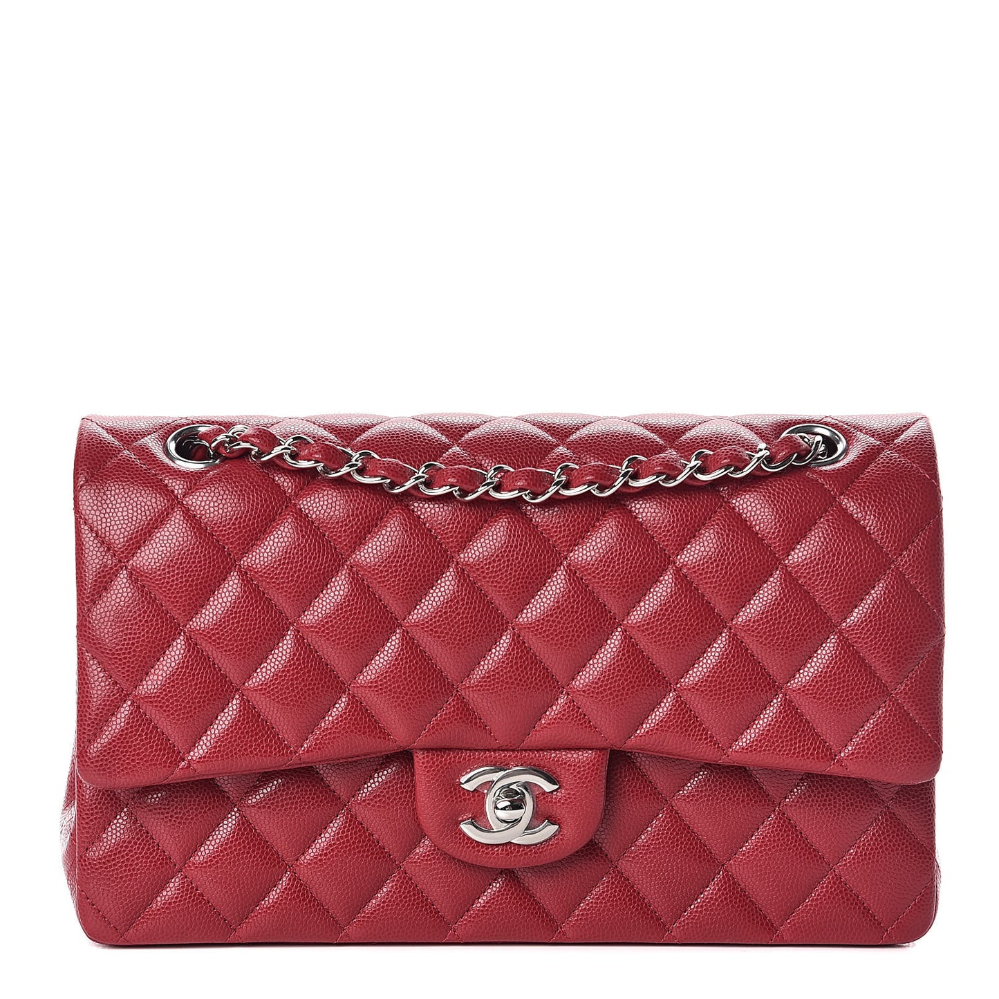Caviar Quilted Medium Double Flap Red