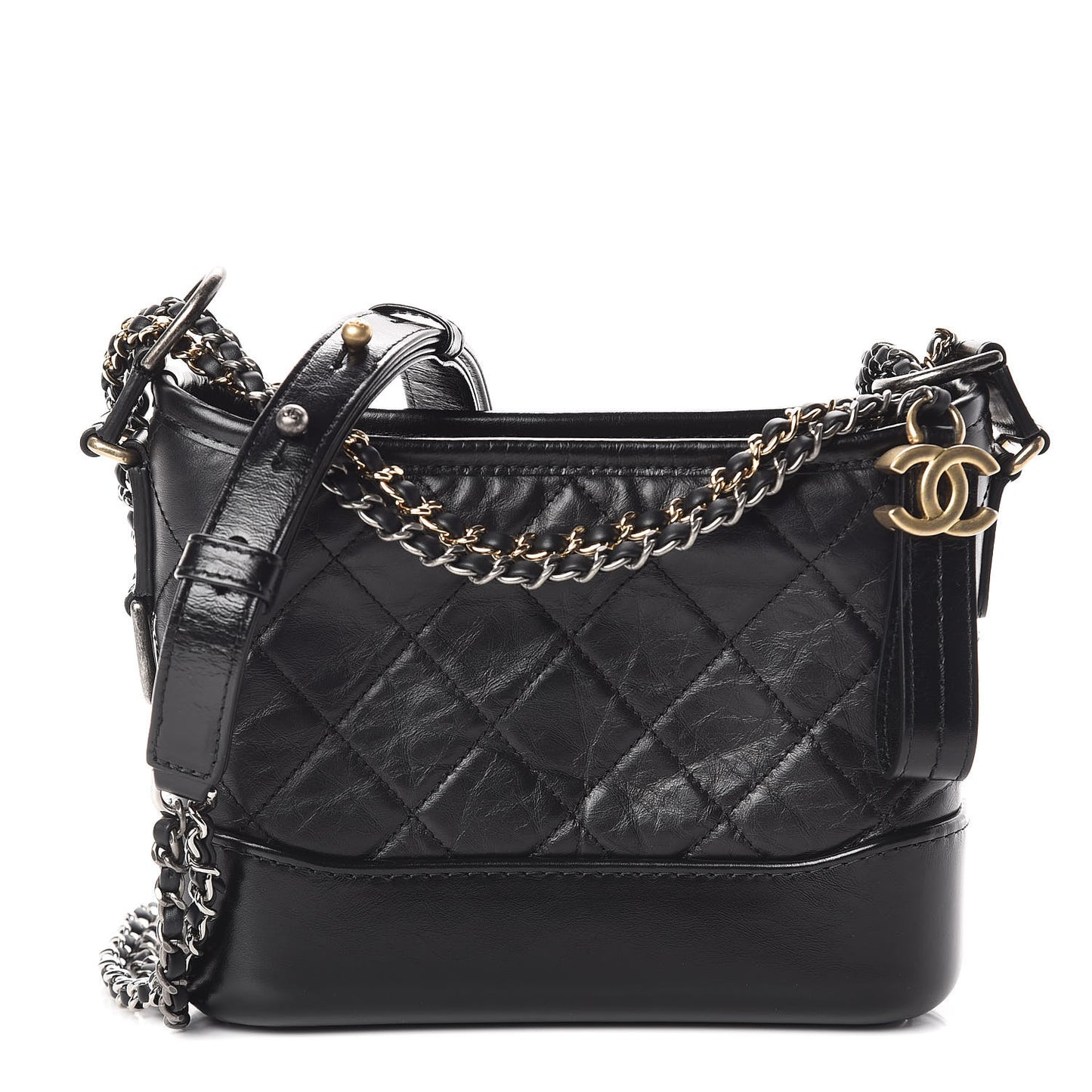 Aged Calfskin Quilted Small Gabrielle Hobo Black