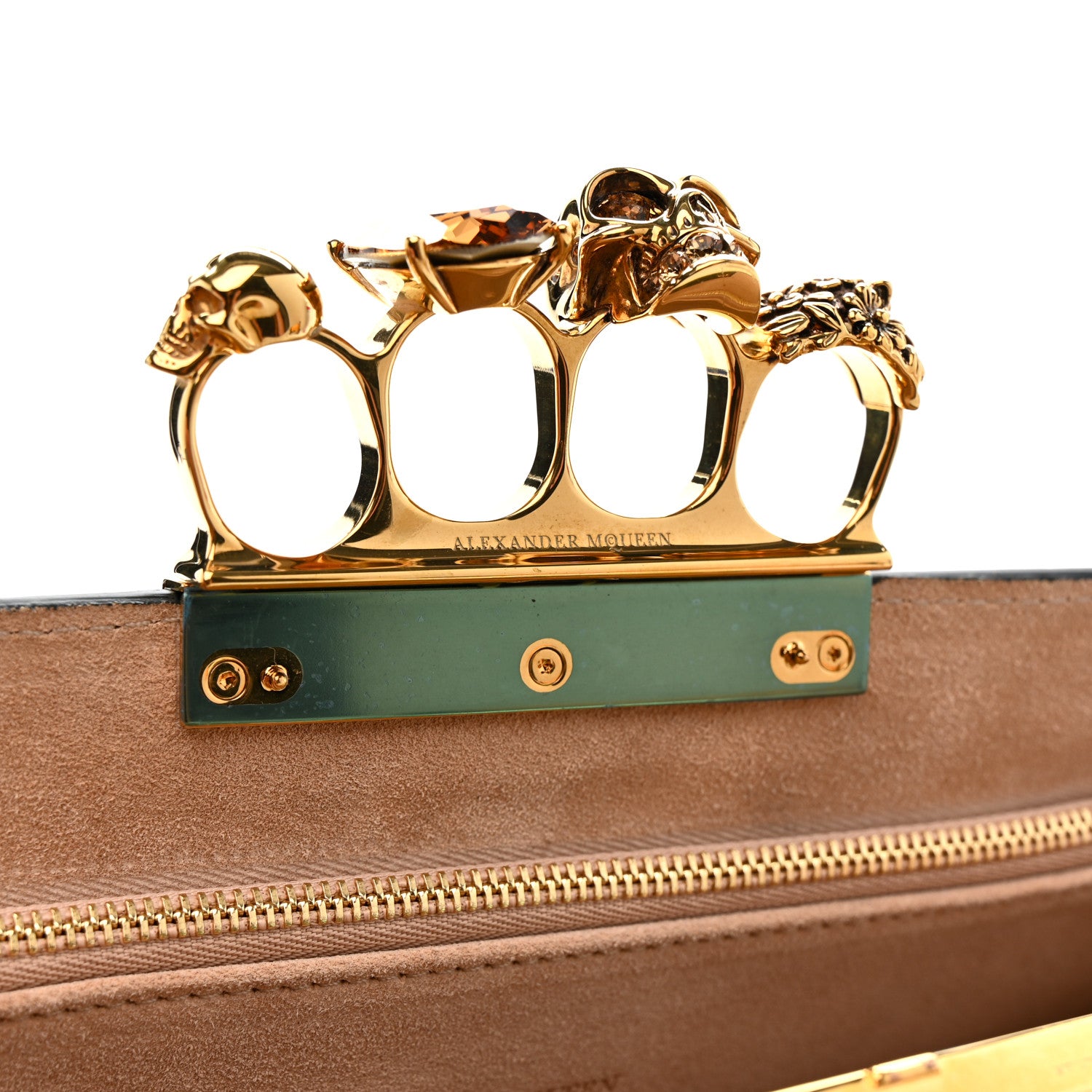 Alexander McQueen Calfskin Crocodile Embossed Knuckle Flat Clutch