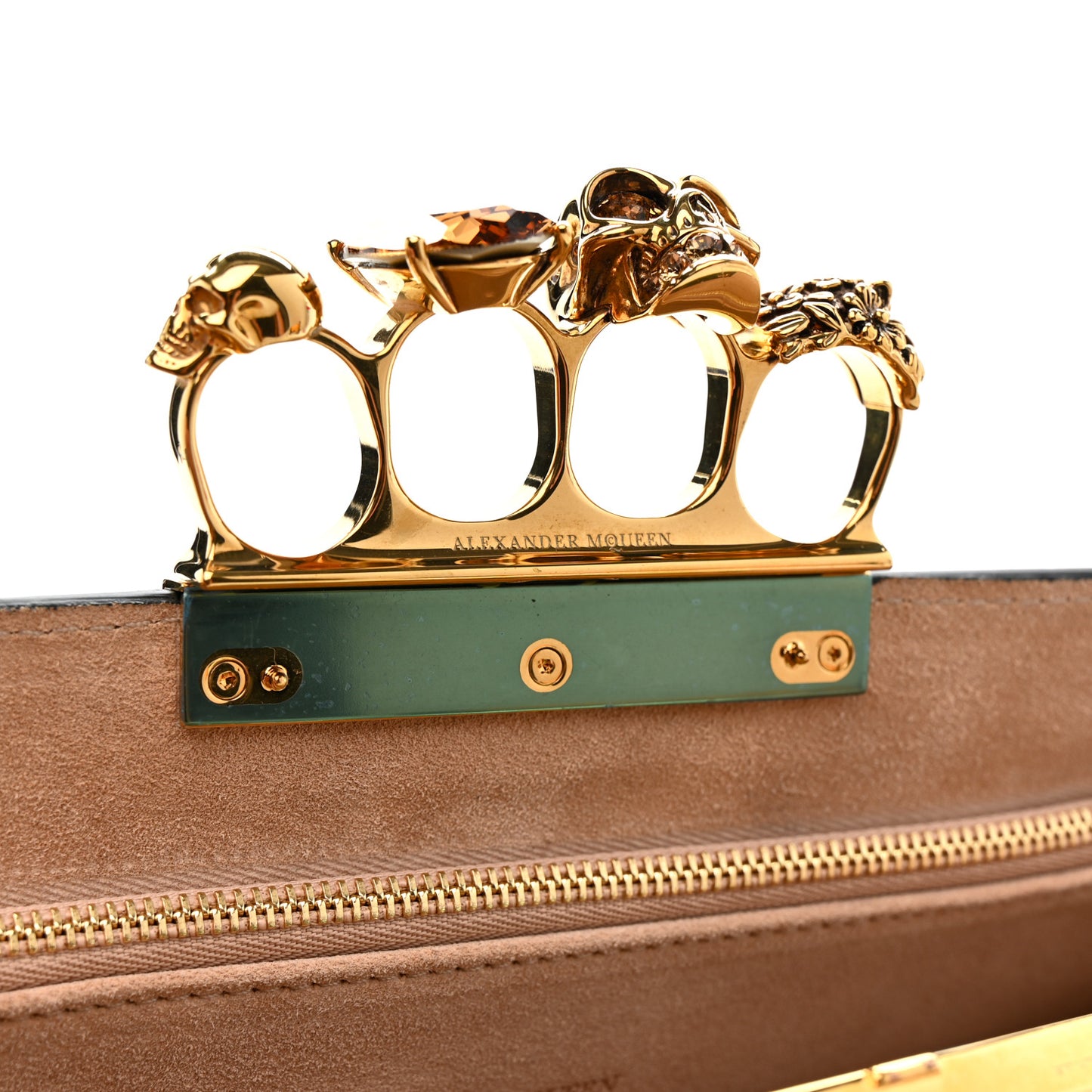 Calfskin Crocodile Embossed Knuckle Flat Clutch Black Gold