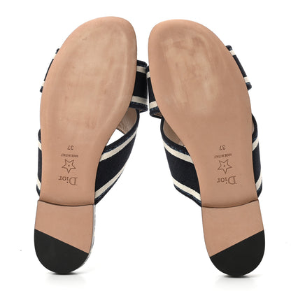 Christian Dior Canvas Palms Embroidered Dway Criss Cross Slide Sandals 37 Indigo Blue 5 of 8