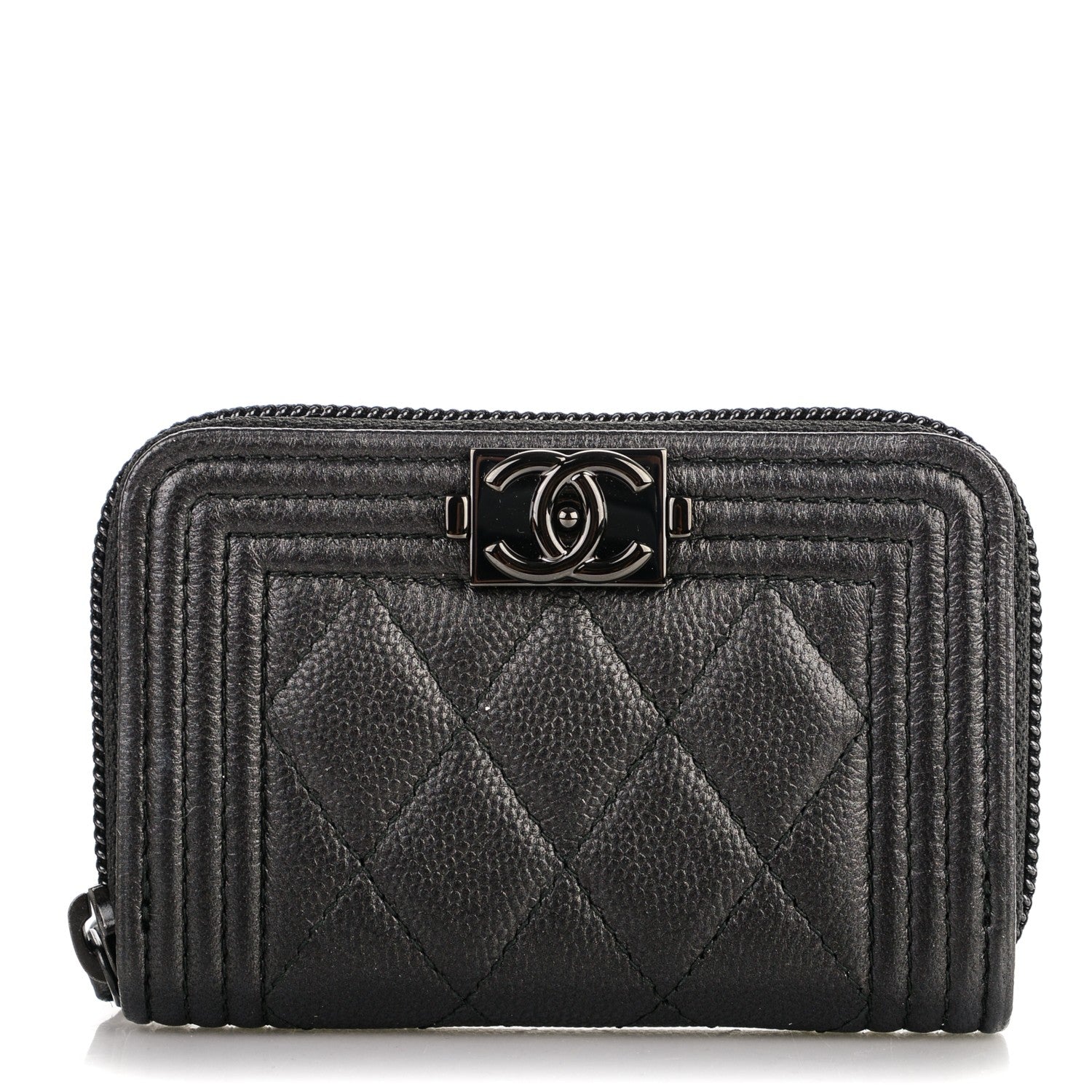 Chanel Caviar Quilted Boy Zip Around Coin Purse Wallet So Black 1 of 7