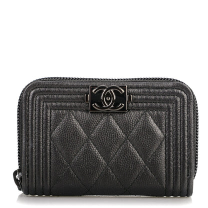 Chanel Caviar Quilted Boy Zip Around Coin Purse Wallet So Black 1 of 7
