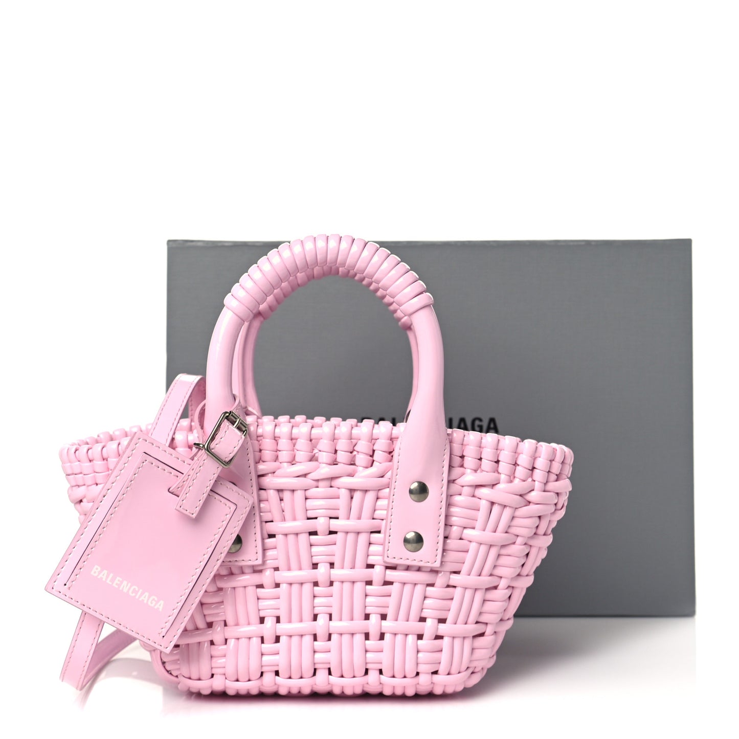 Faux Calfskin Braided Varnished XXS Bistro Basket Candy Pink