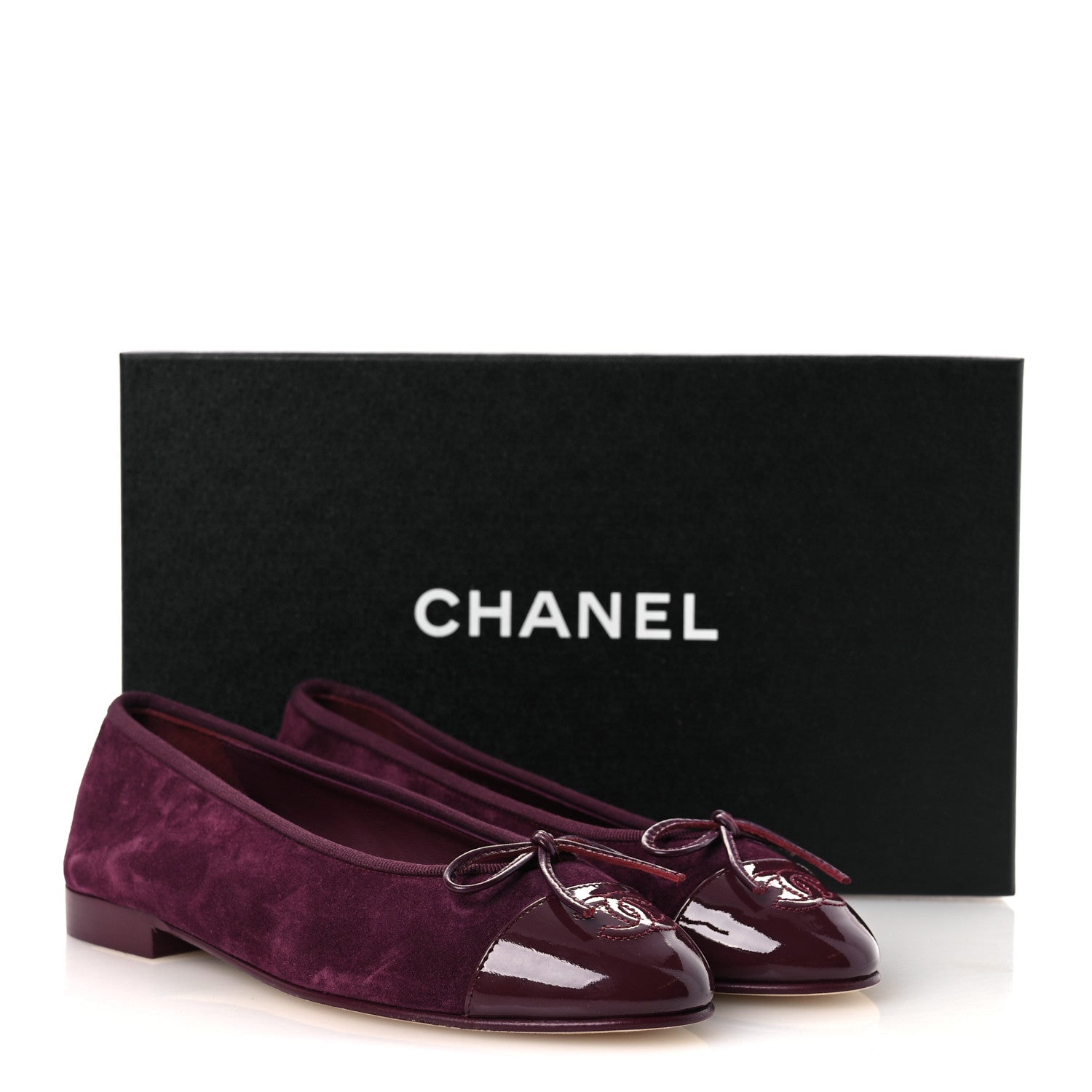 Chanel Suede Calfskin Patent Cap Toe CC Ballerina Flats 36 Burgundy 11 of 11