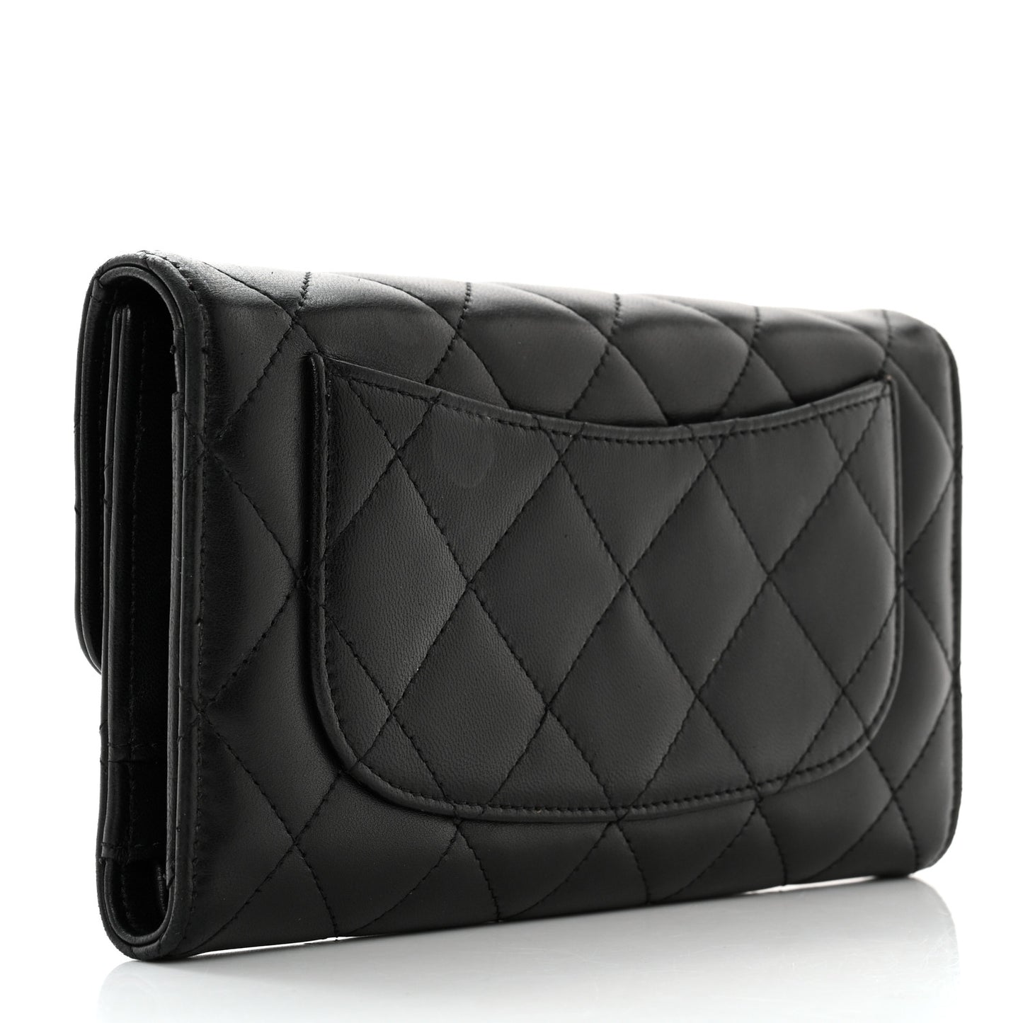 Lambskin Quilted Large Flap Wallet Black