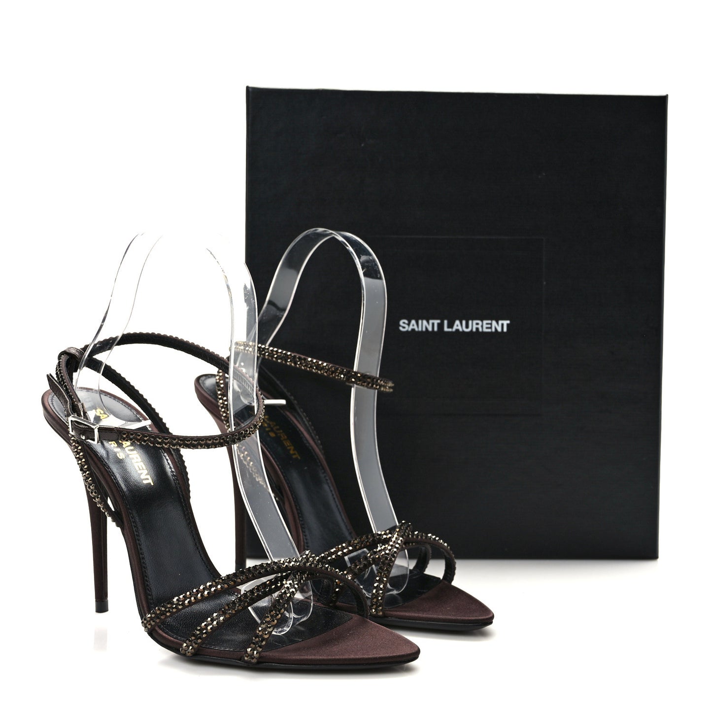 Satin Crystal Ava 105 Sandals 38 Brown