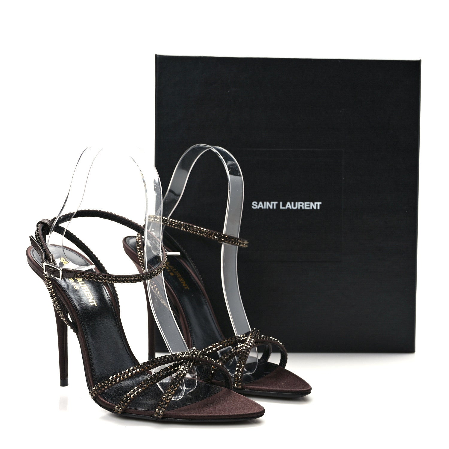 Saint Laurent Satin Crystal Ava 105 Sandals 38 Brown 8 of 8
