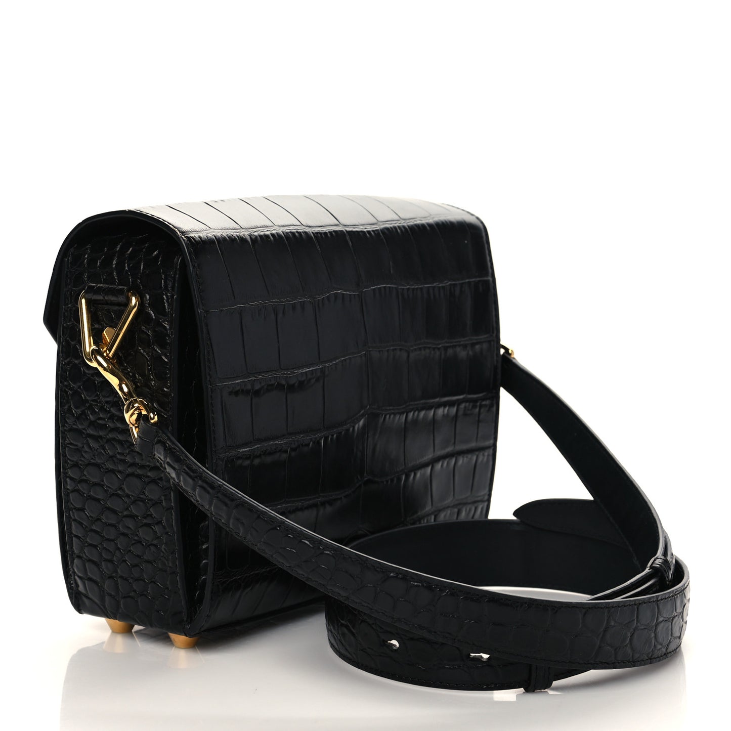 Calfskin Crocodile Embossed Box Shoulder Bag 21 Black