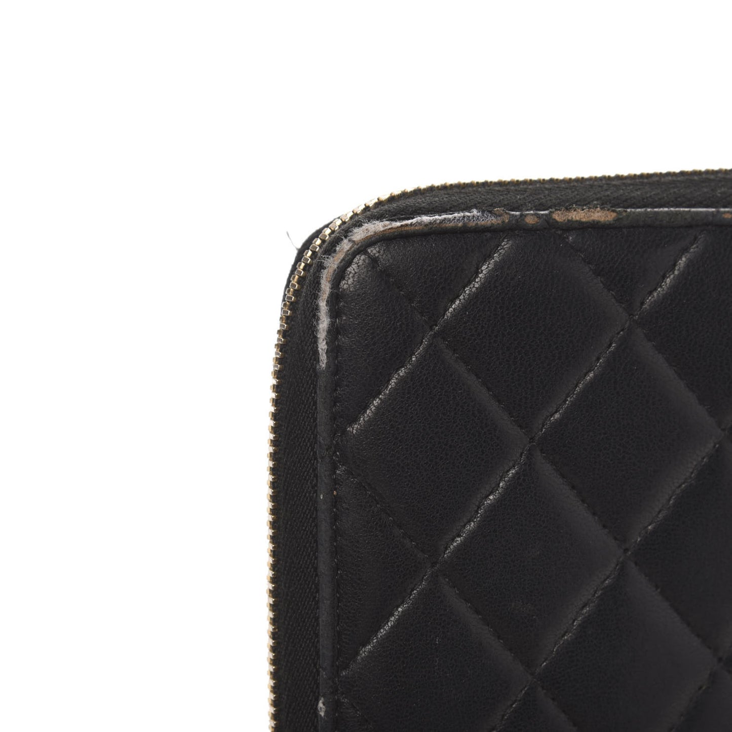 Lambskin Quilted Large Gusset Zip Around Wallet Black