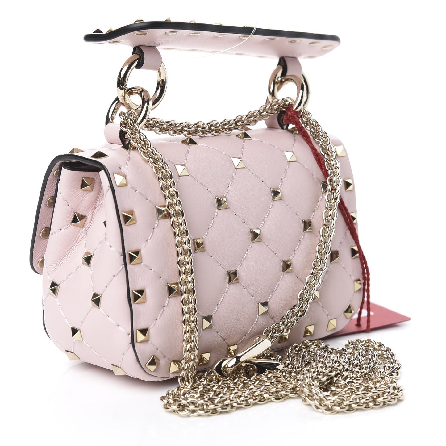 Nappa Micro Rockstud Spike Shoulder Bag Rose Quartz