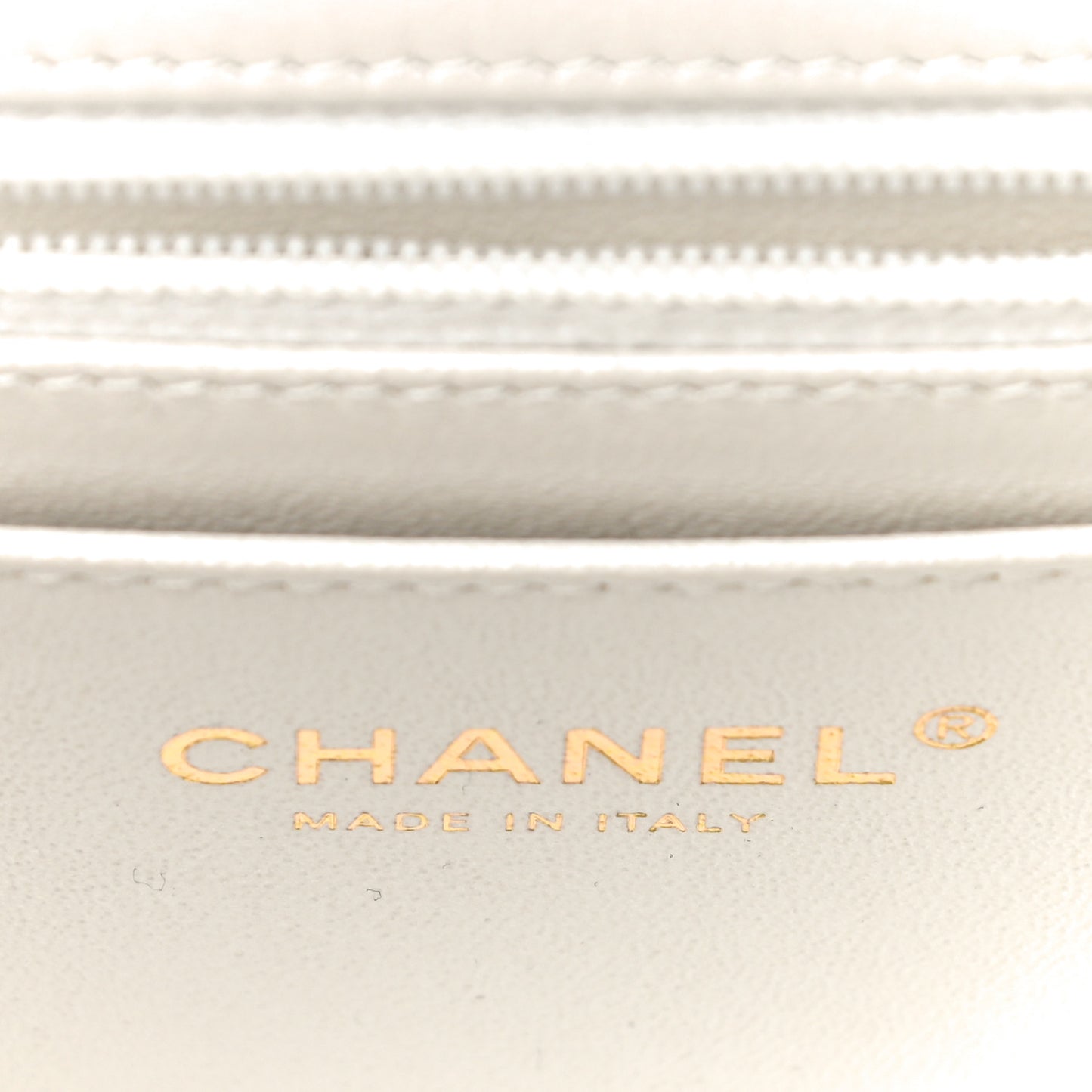 Iridescent Calfskin Quilted Mini Rectangular Flap White