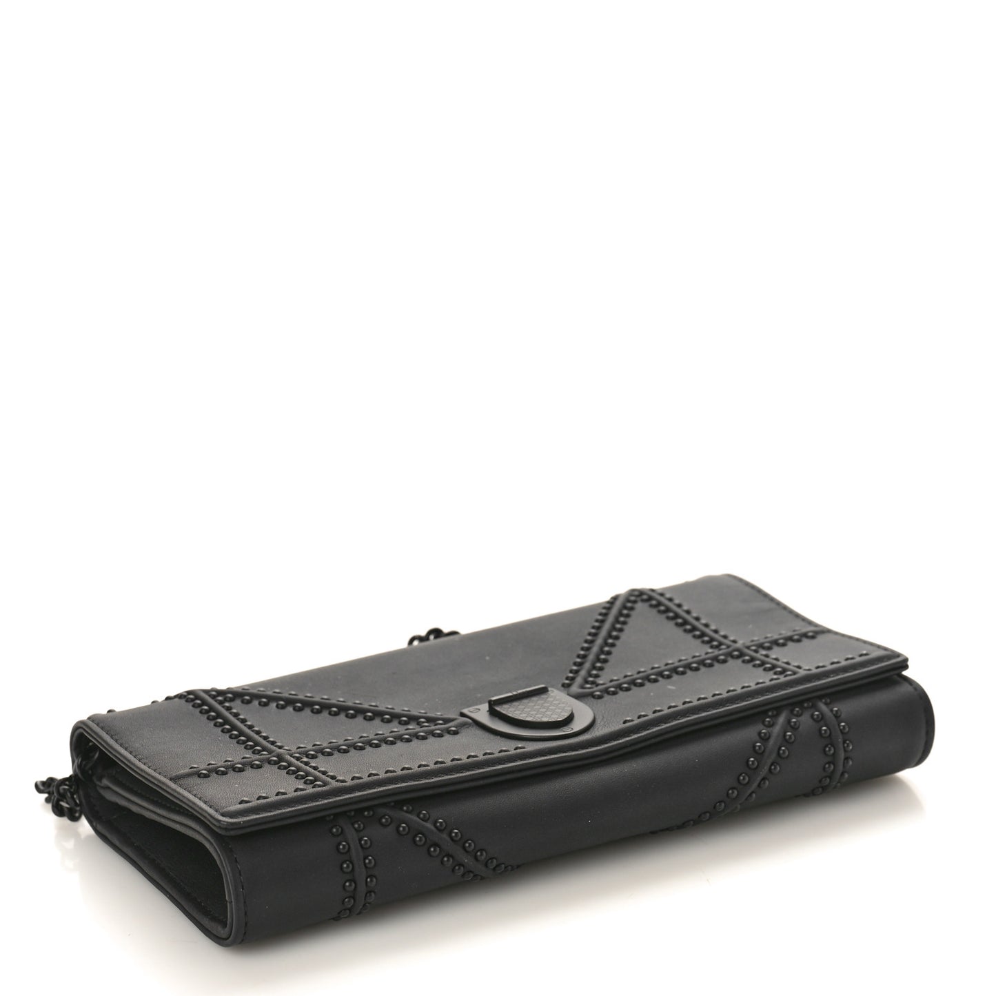 Ultra Matte Calfskin Studded Diorama Croisiere Chain Wallet Black