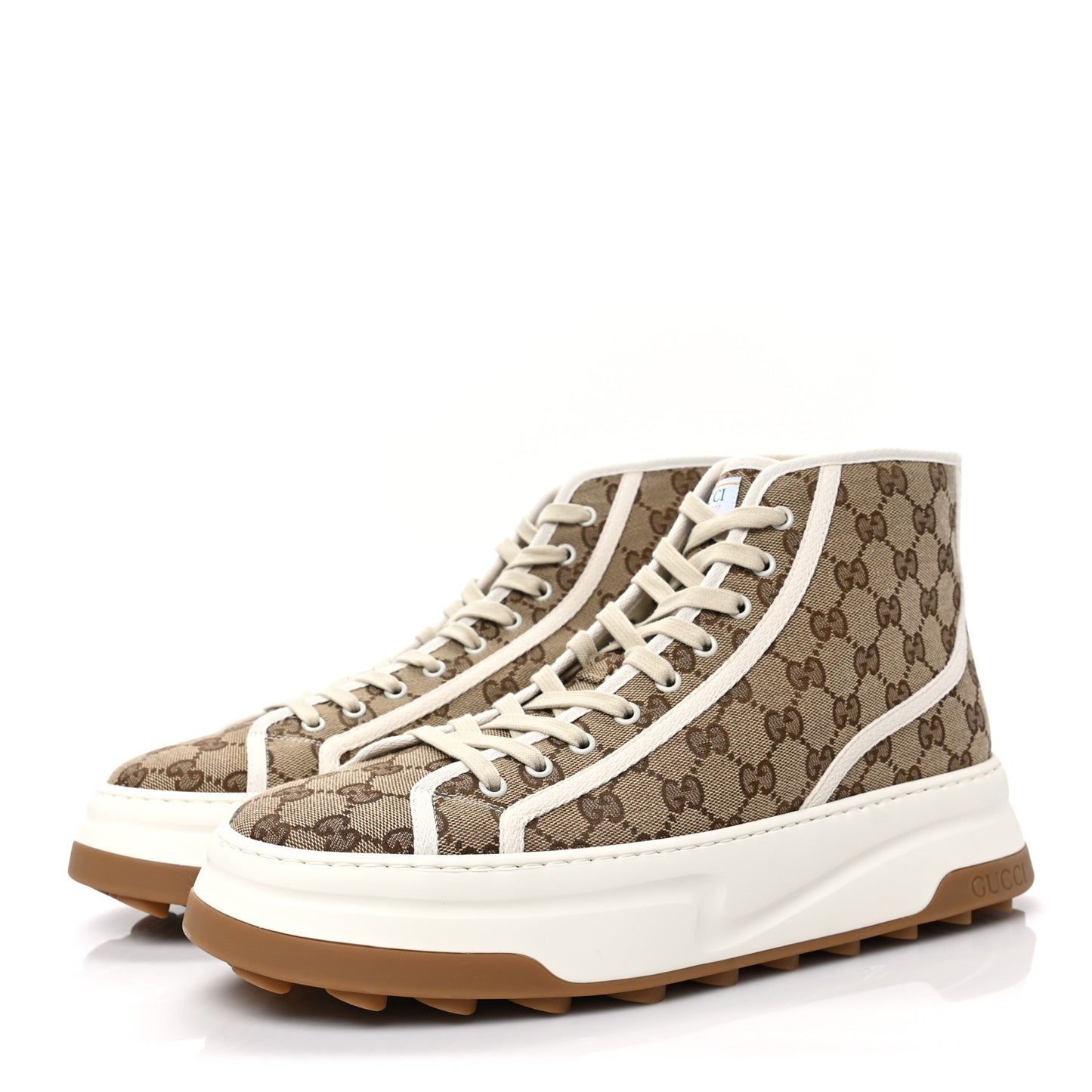 GG Monogram Mens 1977 Tennis High Top Platform 55mm Sneakers 12 Beige Ebony Mystic White