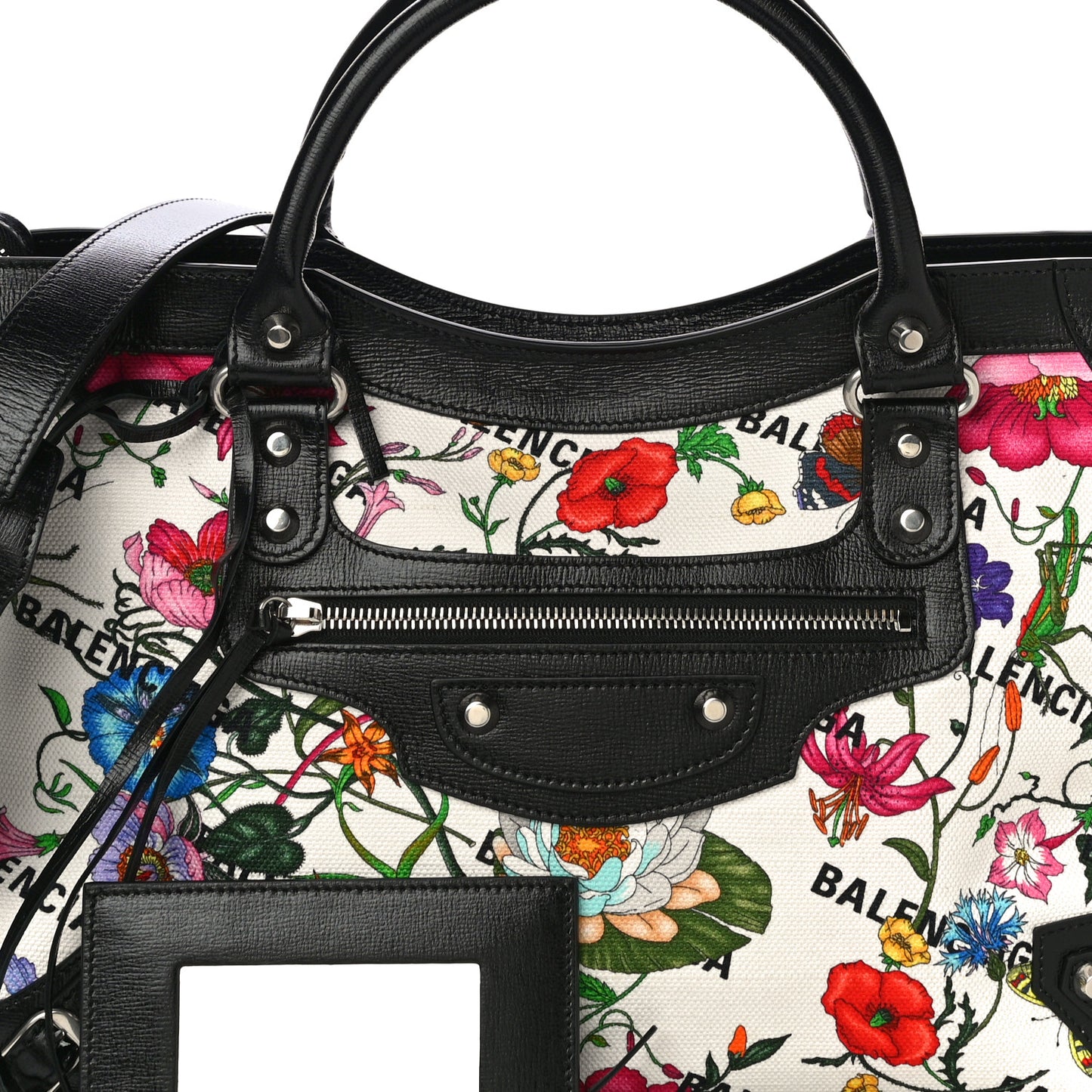 X GUCCI Canvas Azalea Calfskin Flora Logo Print Neo Classic Silver Hardware Medium City White Multicolor Black
