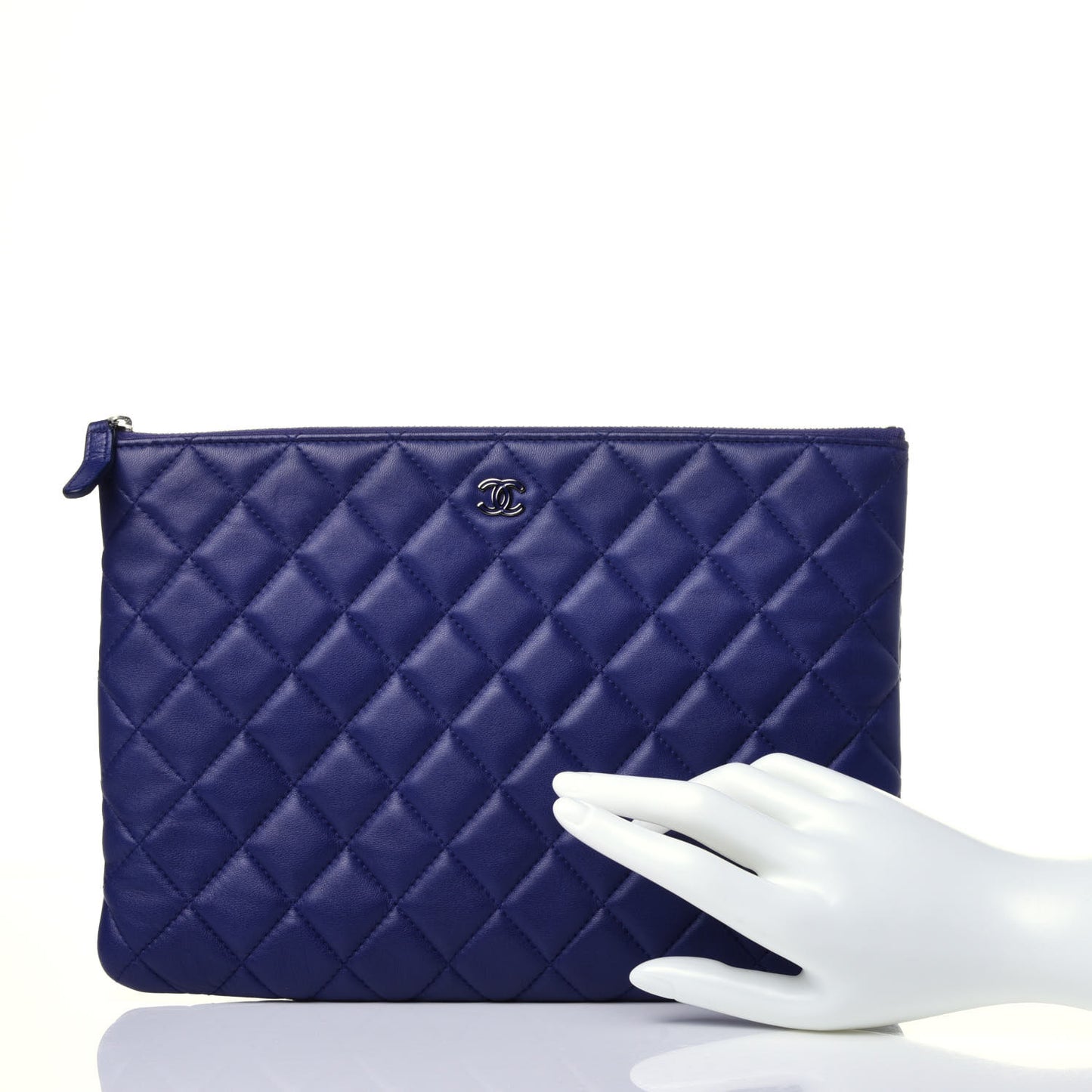 Lambskin Quilted Medium Cosmetic Case Blue