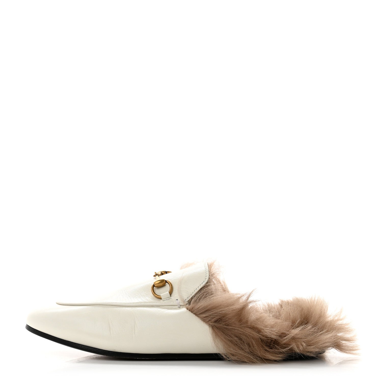 Gucci Malaga Kid Fur Womens Princetown Slippers 40 Dusty White Naturale 1 of 8