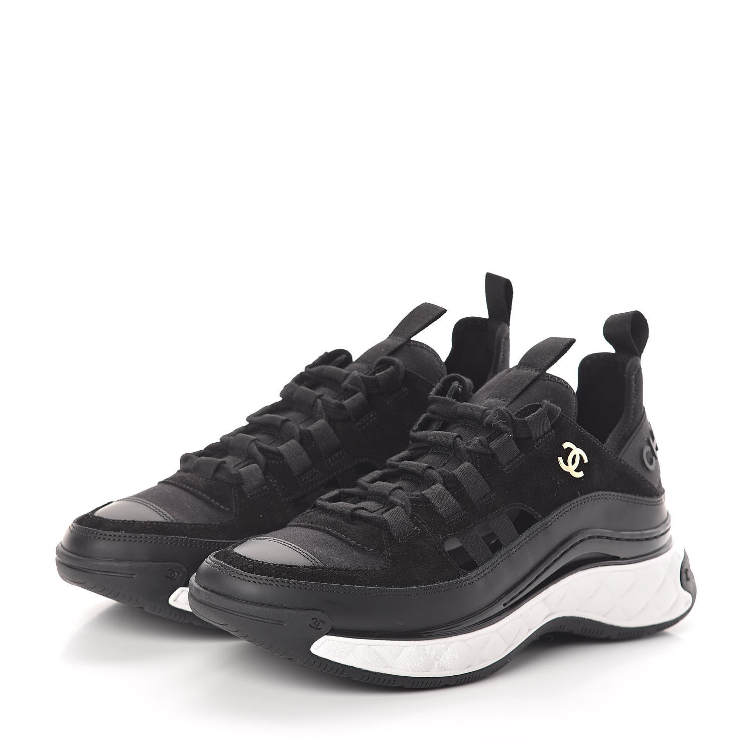 Chanel Fabric Calfskin Suede CC Sneakers 39 Black 3 of 7