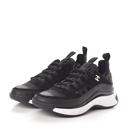 Chanel Fabric Calfskin Suede CC Sneakers 39 Black 3 of 7