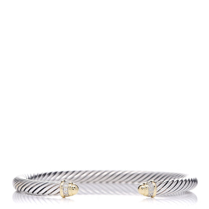 David Yurman Sterling Silver 18K Yellow Gold Diamond 5mm Cable Classics Bracelet 1 of 4