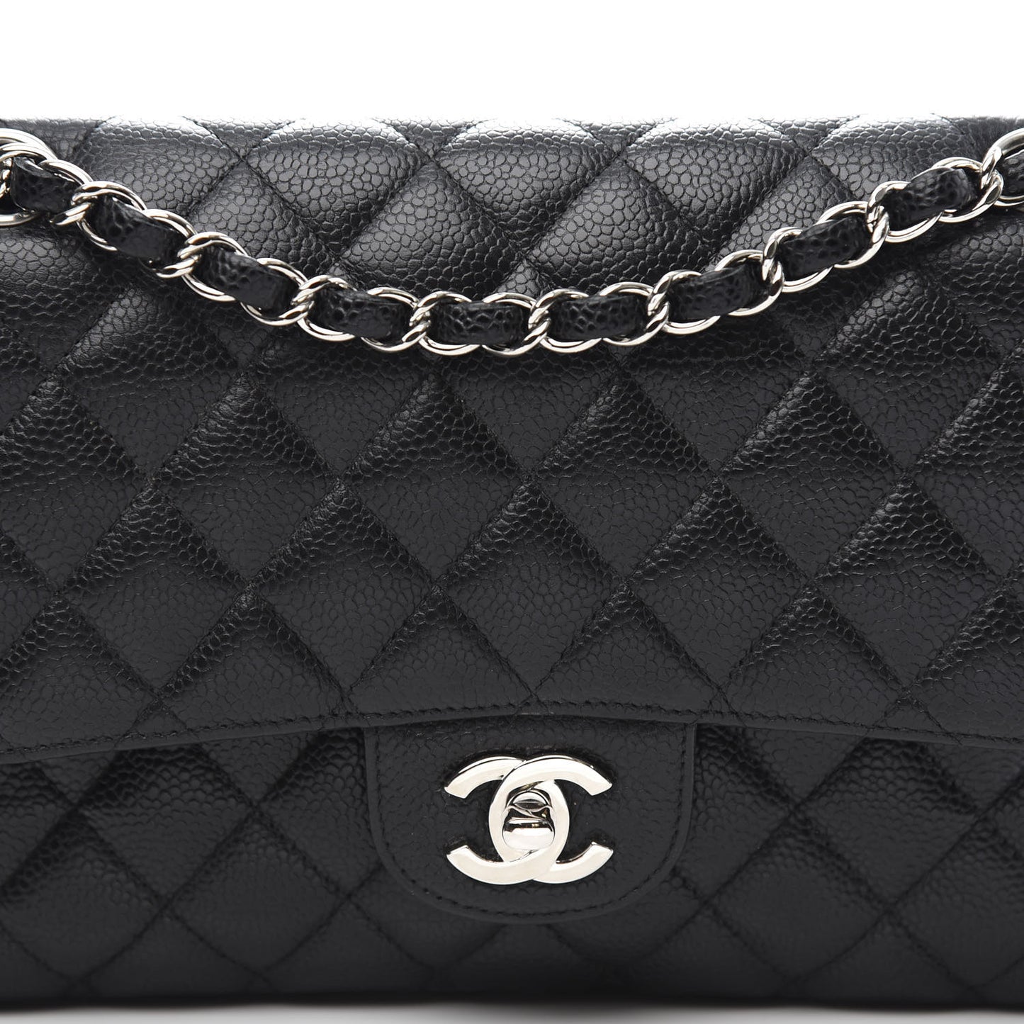 Caviar Quilted Medium Double Flap Black