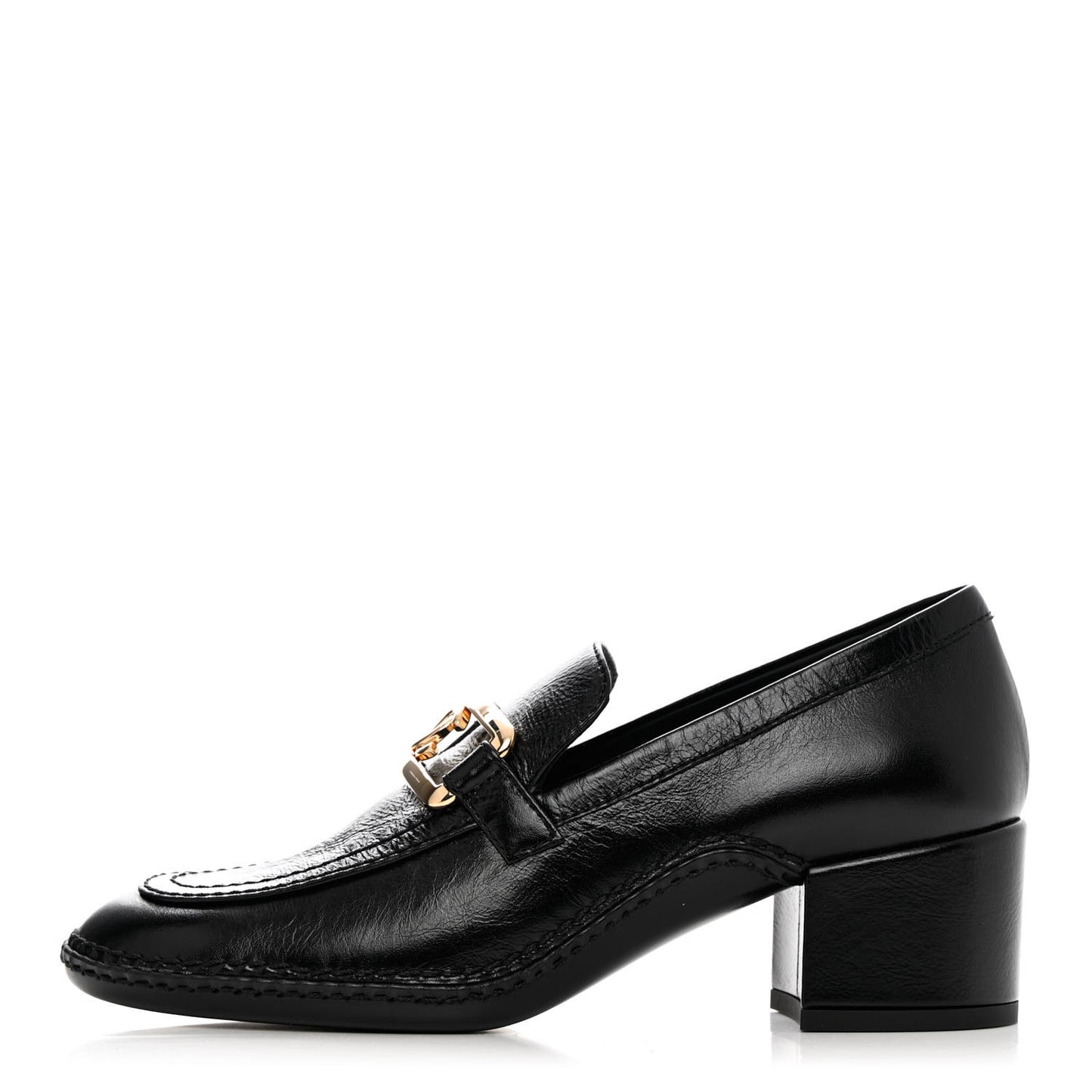 Shiny Calfskin Metal CC Loafers 37 Black