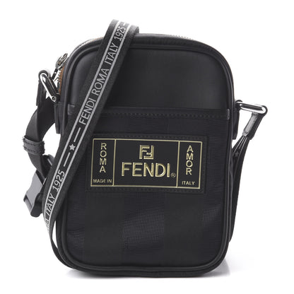 Fendi Nylon Vitello Century Pequin Logo Plate Small Crossbody Messenger Black 1 of 8