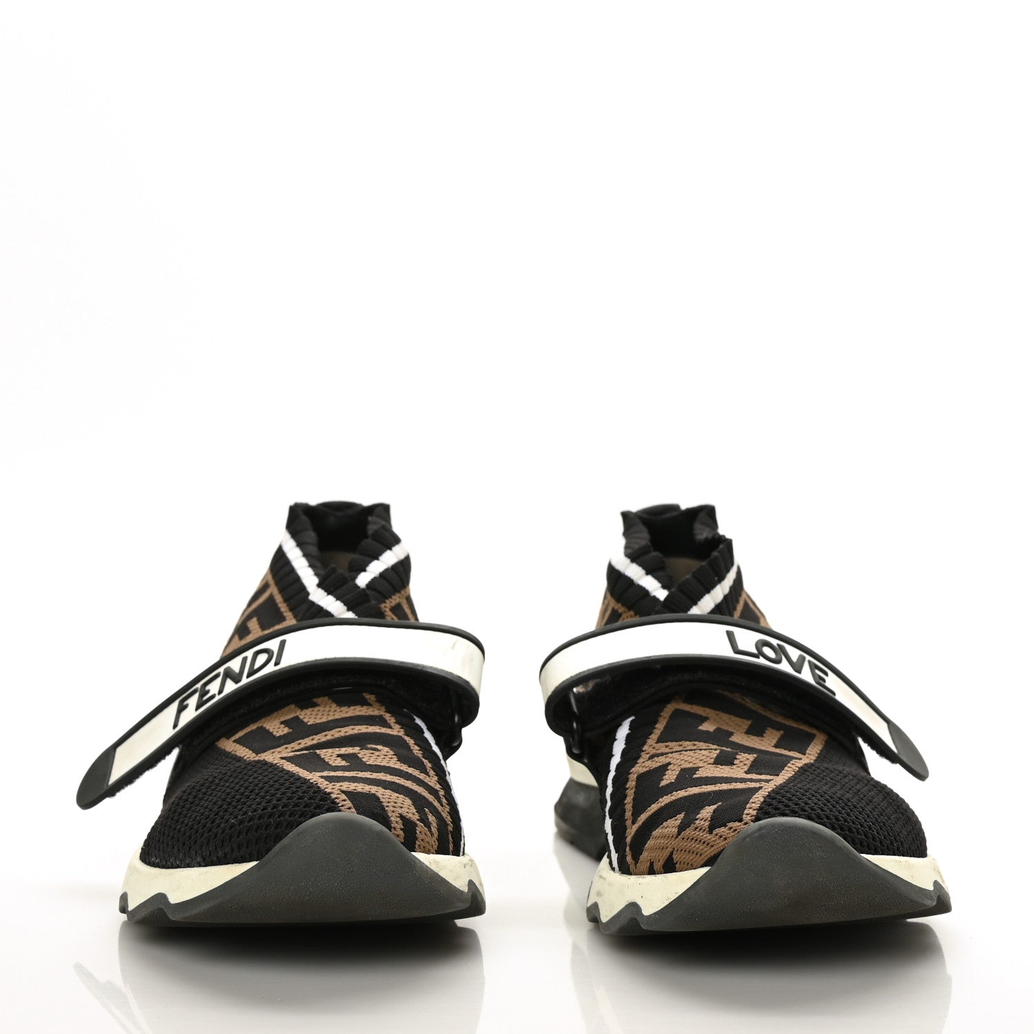Fendi Stretch Yarn FF Stiff Band Rockoko Sneakers 37.5 Black White Tobacco 2 of 9