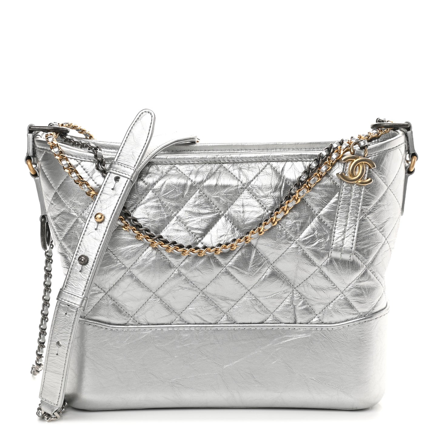 Metallic Lambskin Calfskin Quilted Medium Gabrielle Hobo Silver