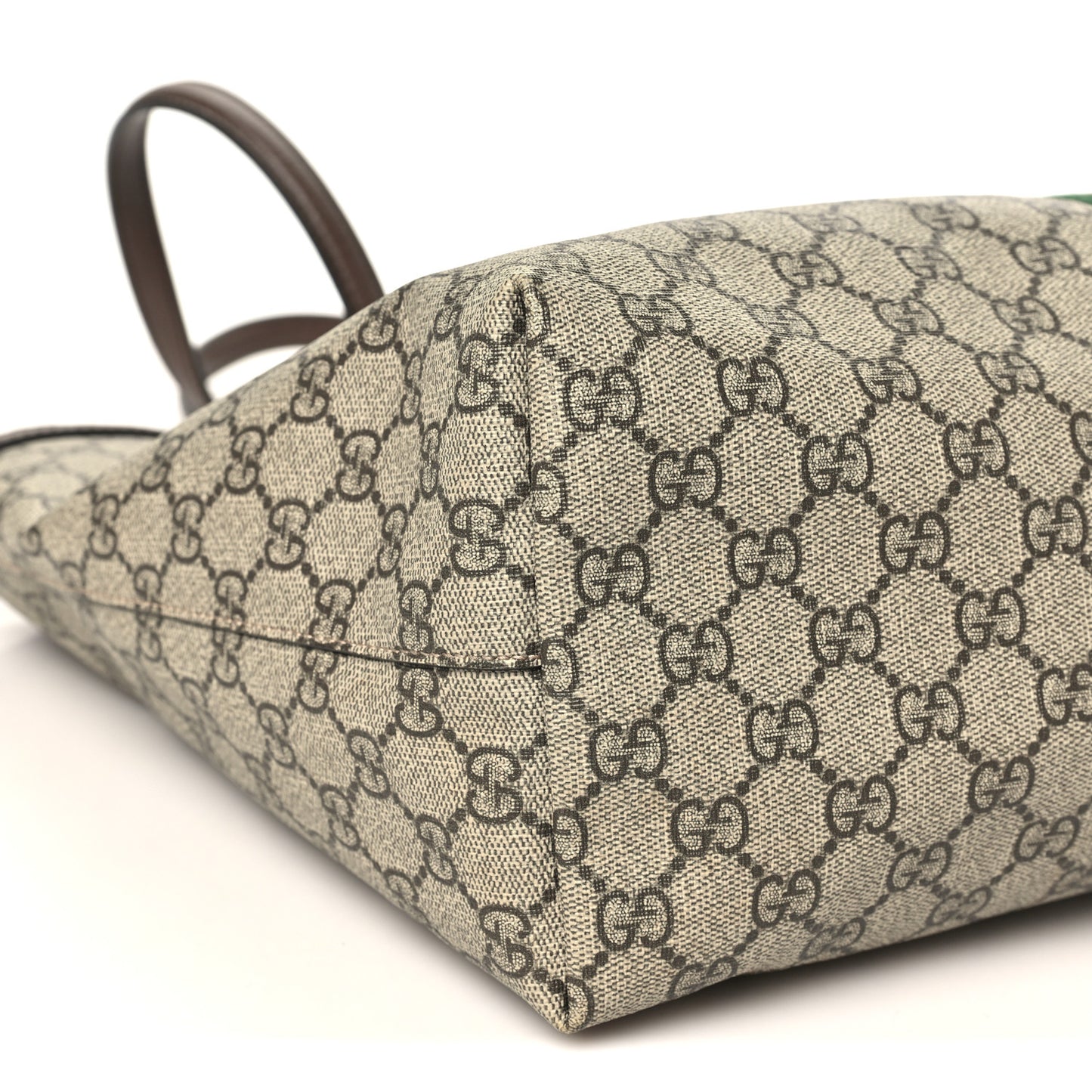 GG Supreme Monogram Textured Calfskin Web Medium Ophidia Shopping Tote Beige Ebony New Acero