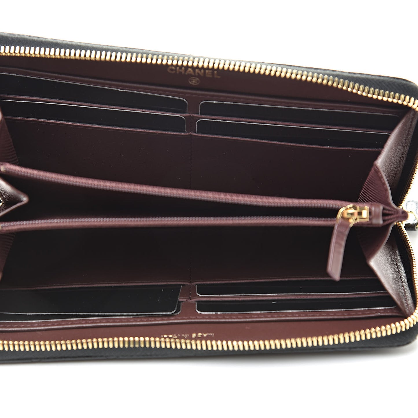 Caviar Quilted Large Gusset Zip Around Wallet Black