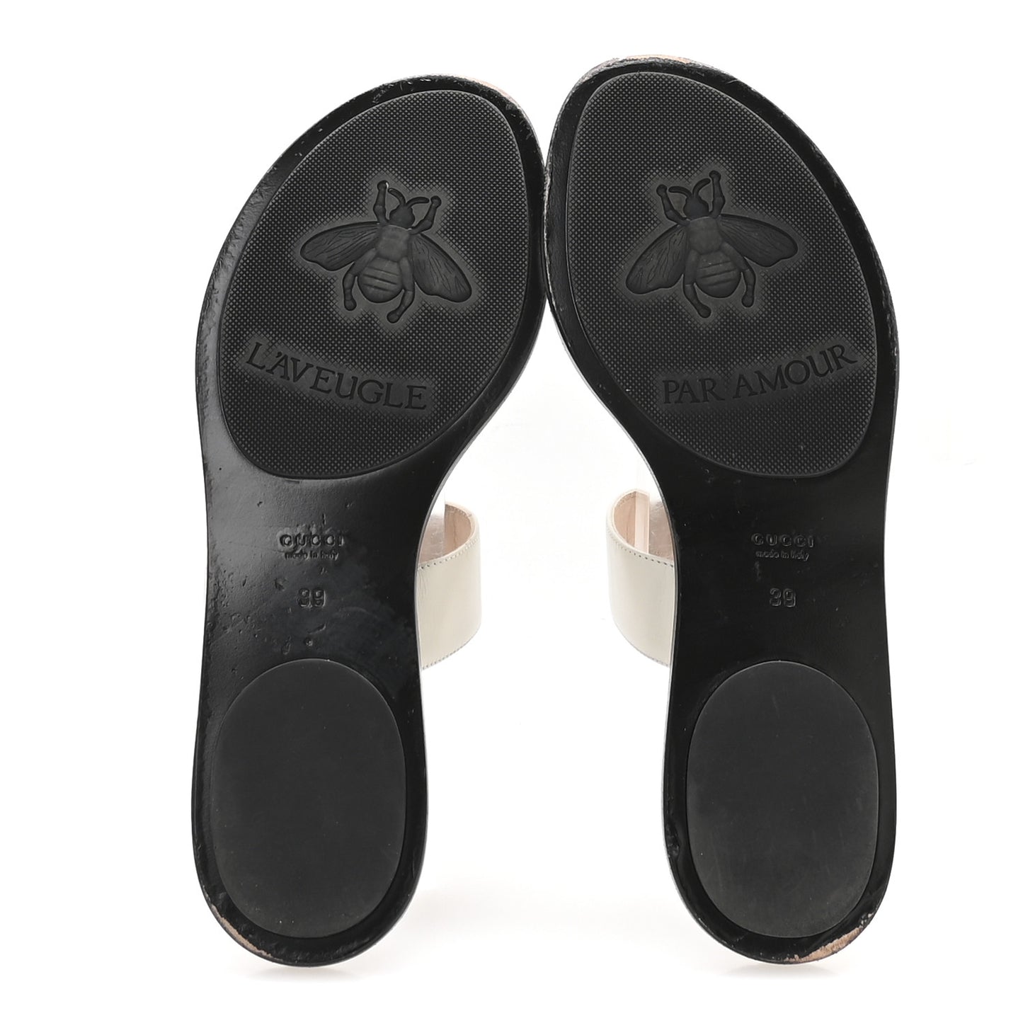 Calfskin GG Marmont Thong Sandals 39 Mystic White