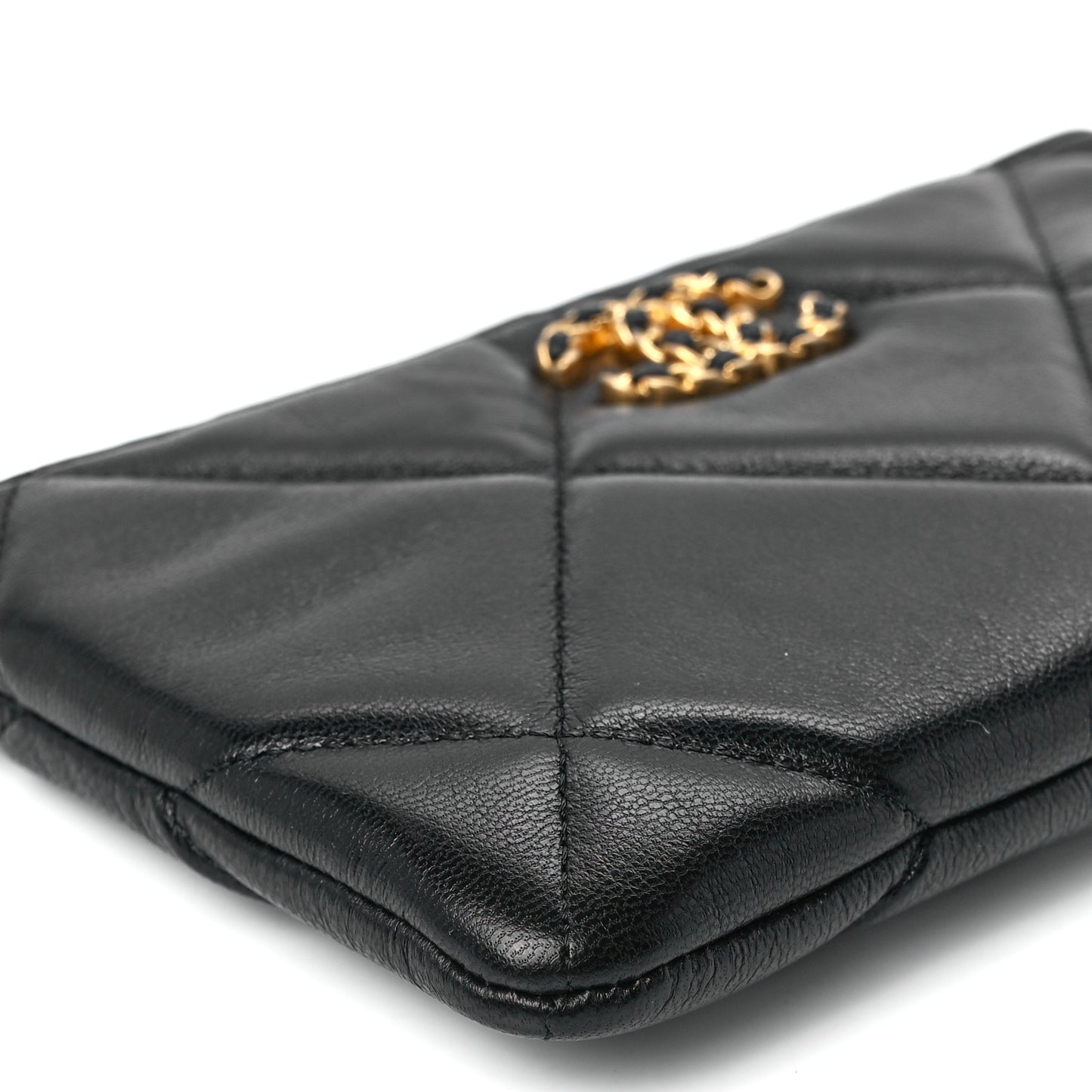 Shiny Goatskin Quilted Small Chanel 19 Pouch Black