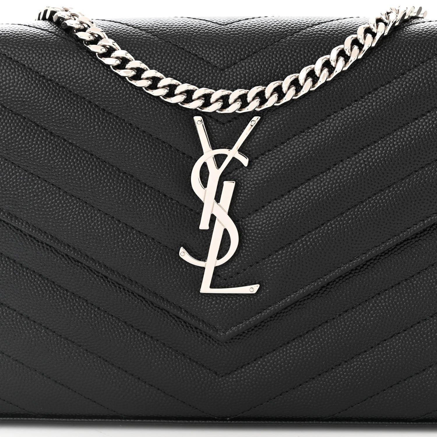 Saint Laurent Grain De Poudre Matelasse Chevron Monogram Chain Wallet Black 8 of 11
