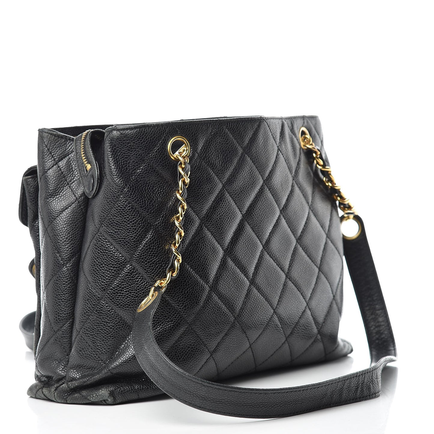 Caviar Quilted Flap Shoulder Bag Black