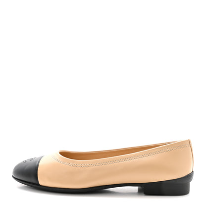 Chanel Lambskin Cap Toe CC Uniform Ballerina Flats 40 Beige Black 1 of 9