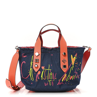 Christian Louboutin Denim Printed Mini Frangibus Tote Blue Multicolor 1 of 8