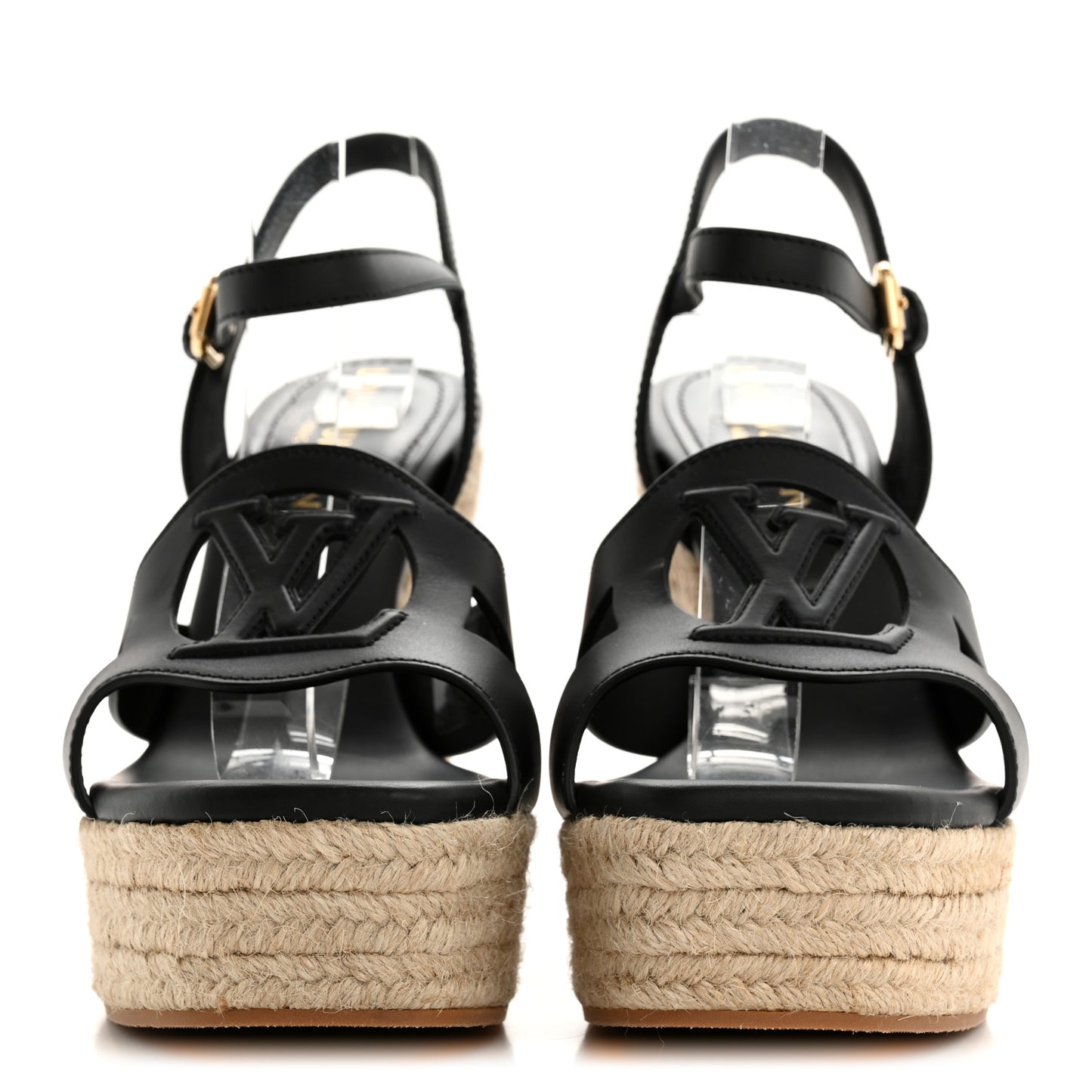Calfskin LV Isola Espadrille Wedge Sandals 39 Black