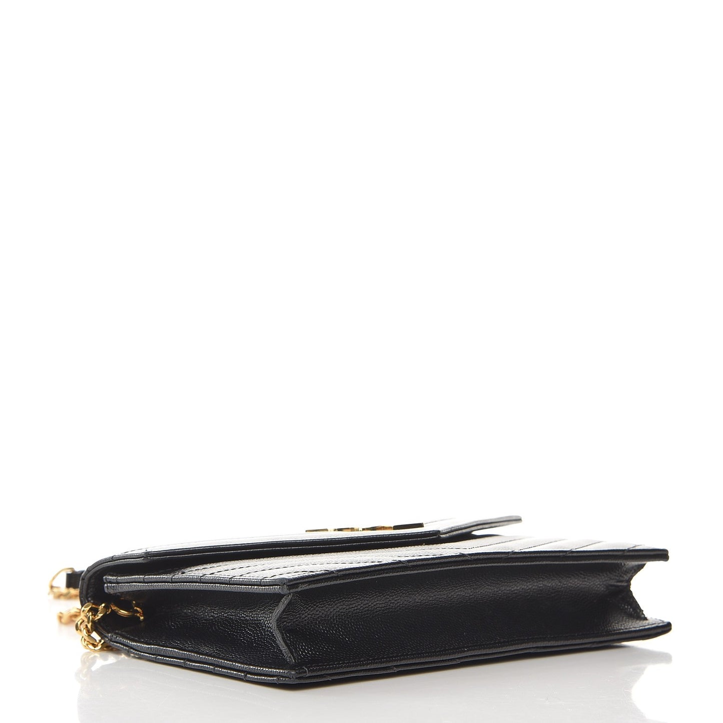 Grain De Poudre Matelasse Chevron Monogram Envelope Chain Wallet Black
