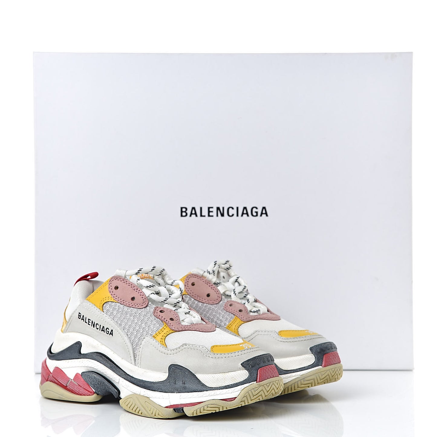 Mesh Nubuck Womens Triple S Sneakers 35 White Gris Jaune Rose